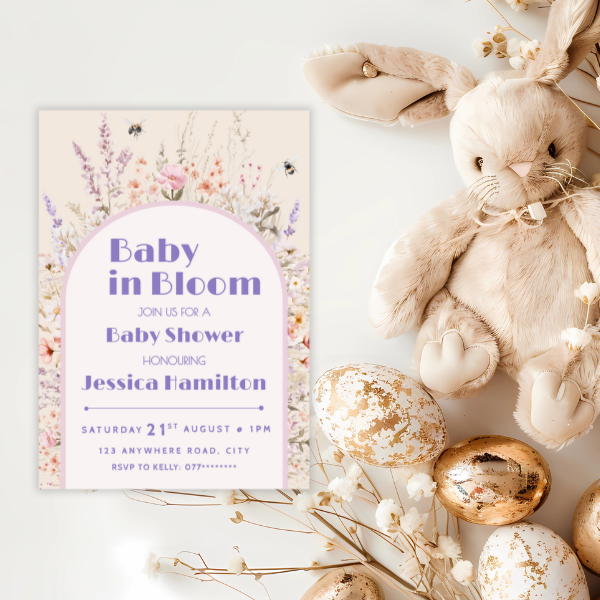 Baby in Bloom Pastel Baby Shower Invitation, Boho Flower Arch Theme
