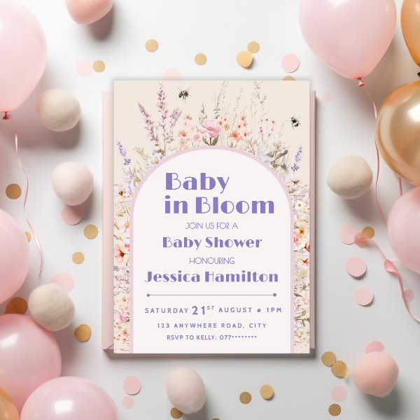 Baby in Bloom Pastel Baby Shower Invitation, Boho Flower Arch Theme