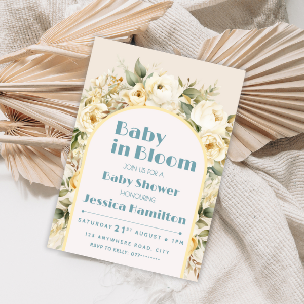 Baby in Bloom Neutral Baby Shower Invitation, Boho Flowers Theme
