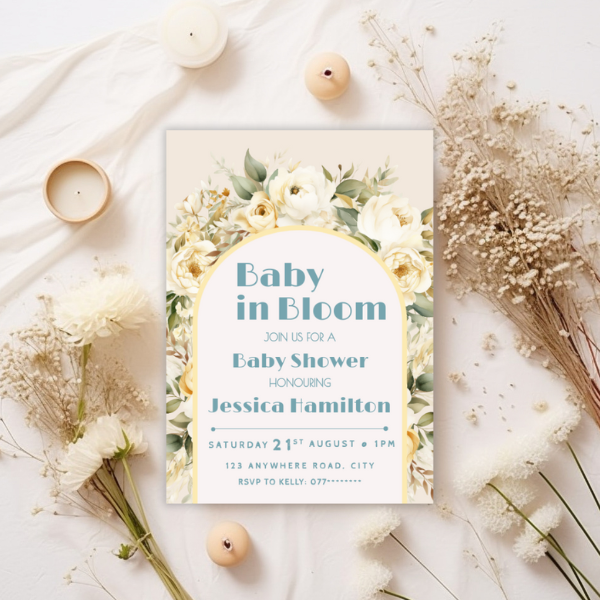 Baby in Bloom Neutral Baby Shower Invitation, Boho Flowers Theme