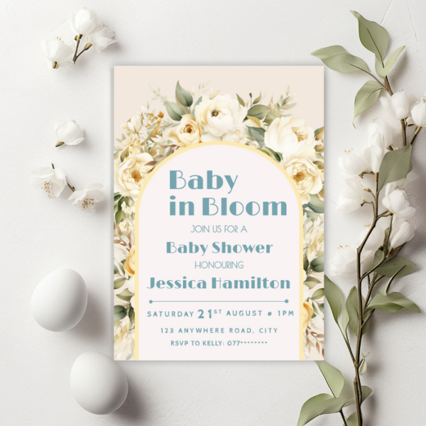 Baby in Bloom Neutral Baby Shower Invitation, Boho Flowers Theme