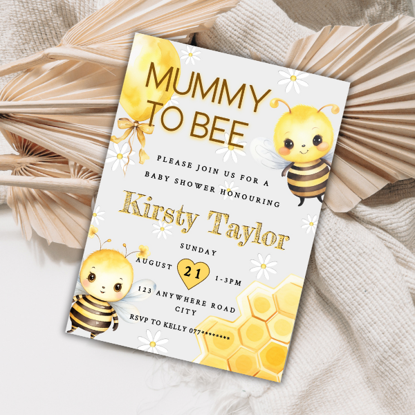 Yellow Mummy to Bee Baby Shower Invitation, Neutral Bumblebee Design