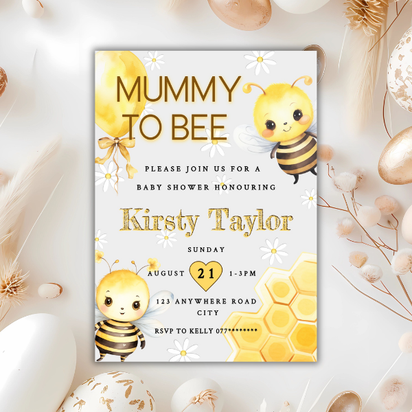 Yellow Mummy to Bee Baby Shower Invitation, Neutral Bumblebee Design