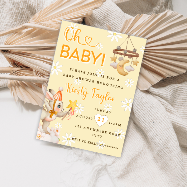 Yellow Oh Baby Cute Animal Baby Shower Invitation