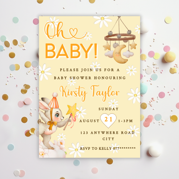 Yellow Oh Baby Cute Animal Baby Shower Invitation