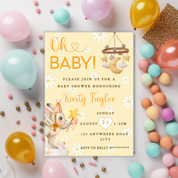 Yellow Oh Baby Cute Animal Baby Shower Invitation