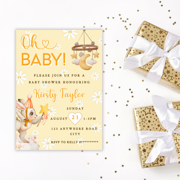 Yellow Oh Baby Cute Animal Baby Shower Invitation