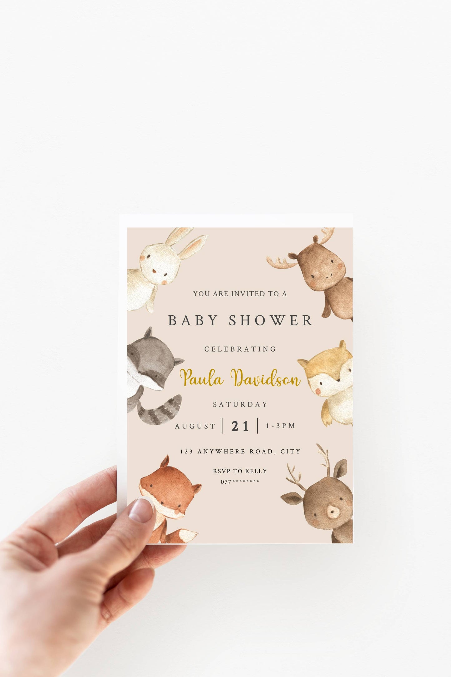 Boho Forest Friends Baby Shower Invitation and Mobile Invite - Woodland Animal Theme