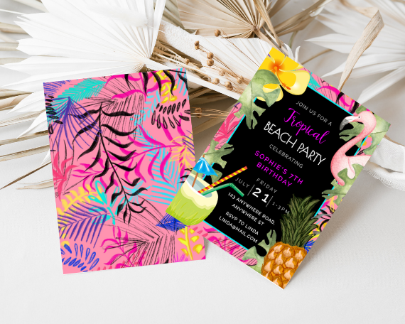 Bright Tropical Beach Party 7th Birthday Invitation