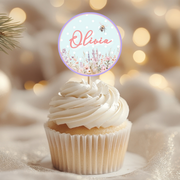 Blue Easter Bunny First Birthday Cupcake Toppers