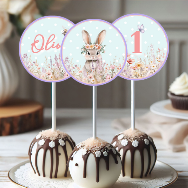 Blue Easter Bunny First Birthday Cupcake Toppers