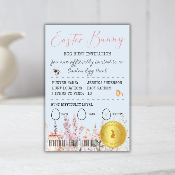 Blue Easter Bunny Certificate and Egg Hunt Invitation