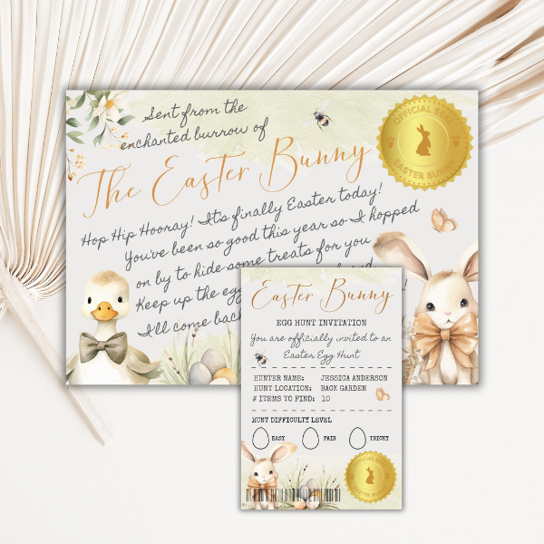 Yellow Easter Bunny Certificate and Egg Hunt Invitation