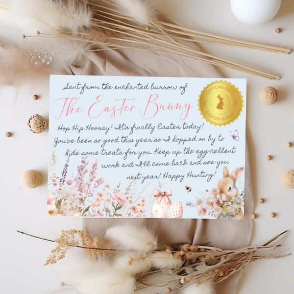 Blue Easter Bunny Certificate and Egg Hunt Invitation