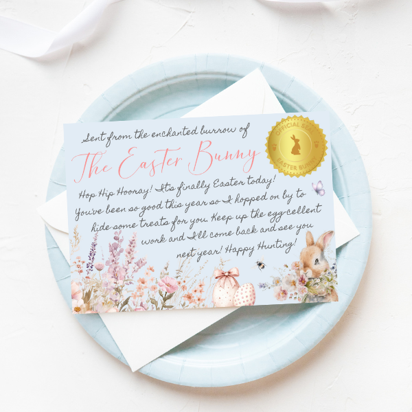 Blue Easter Bunny Certificate and Egg Hunt Invitation