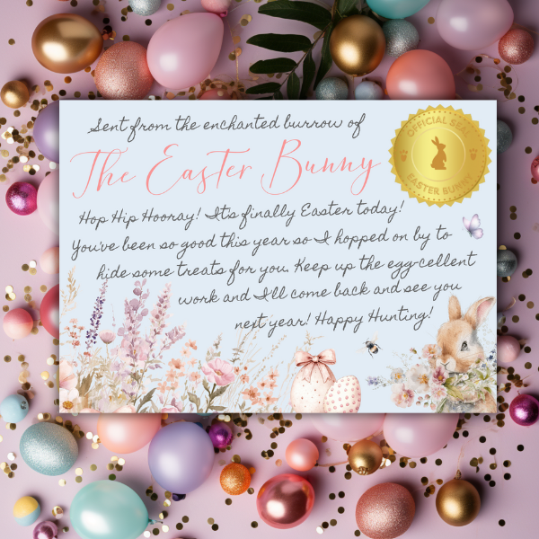 Blue Easter Bunny Certificate and Egg Hunt Invitation