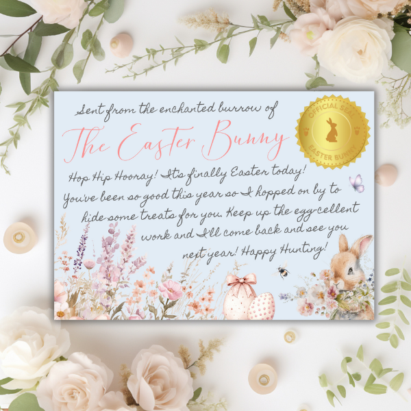 Blue Easter Bunny Certificate and Egg Hunt Invitation