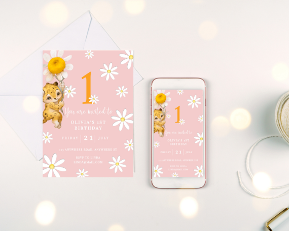Pink Daisy First Birthday Party Pack, Flower Theme