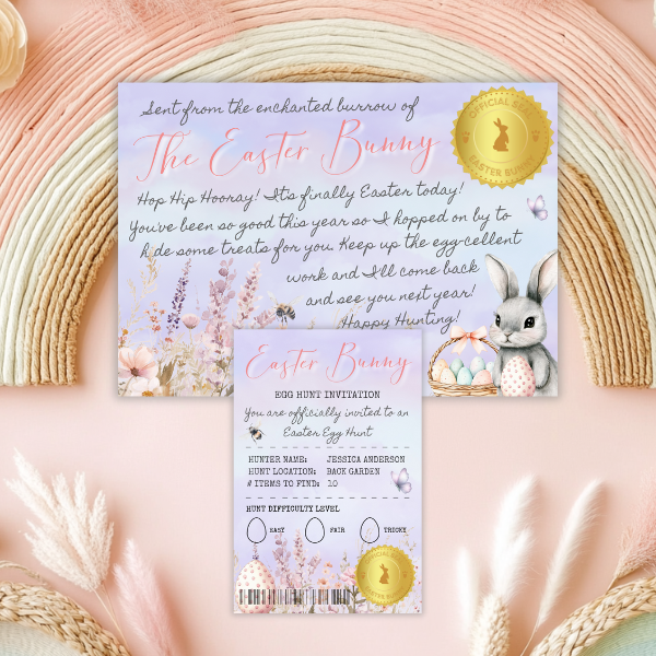 Easter Bunny Certificate and Egg Hunt Invitation