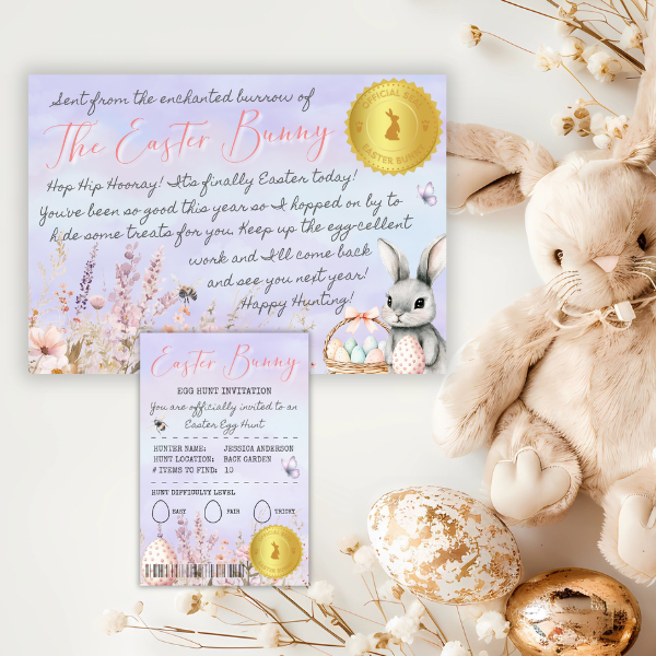 Easter Bunny Certificate and Egg Hunt Invitation