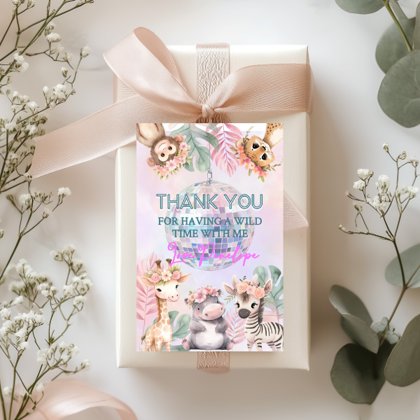 3rd Birthday Party Gift Tag - Pastel Cute Jungle Animals