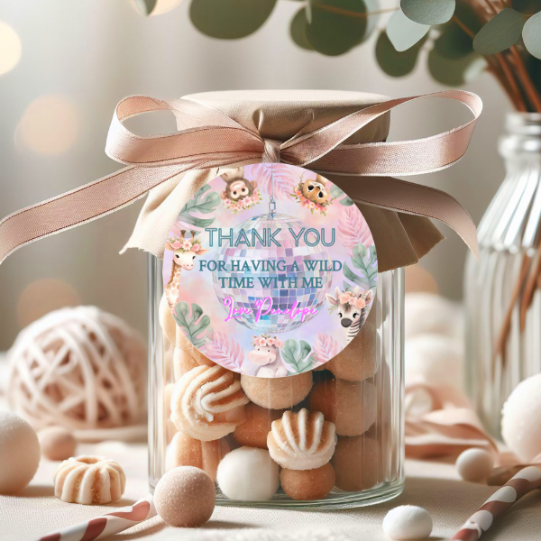 3rd Birthday Party Gift Tag - Pastel Cute Jungle Animals