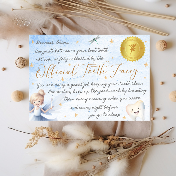 Official Tooth Fairy Certificate and Receipt for Children's Lost Tooth
