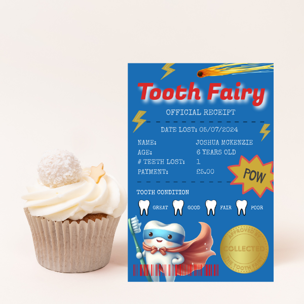 Official Tooth Fairy Certificate and Receipt for Children's Lost Tooth - Superhero Theme