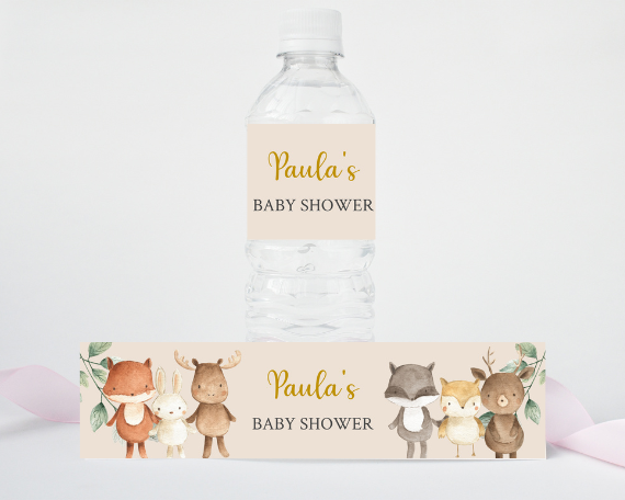 Boho Forest Friends Water Bottle Label Woodland Animal Theme