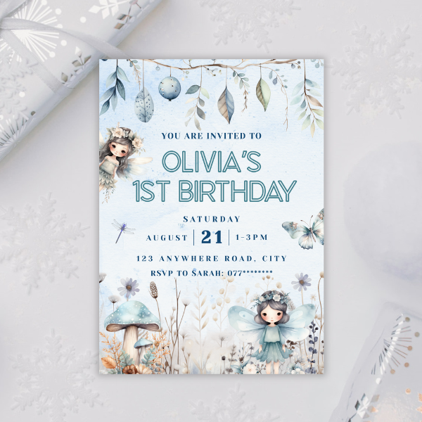 Winter Fairy Unisex First Birthday Invitation
