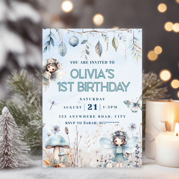 Winter Fairy Unisex First Birthday Invitation