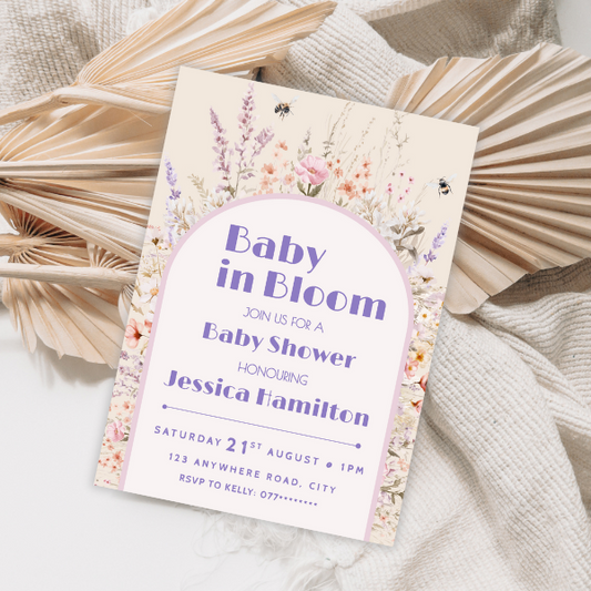 Baby in Bloom Pastel Baby Shower Invitation, Boho Flower Arch Theme