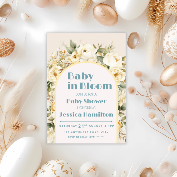 Baby in Bloom Neutral Baby Shower Invitation, Boho Flowers Theme