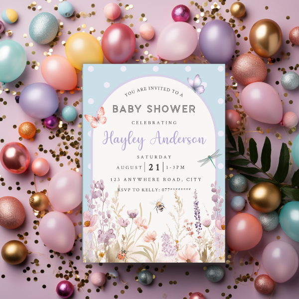 Blue Floral Arch Baby Shower Invitation, Simple Pretty Flower Invite
