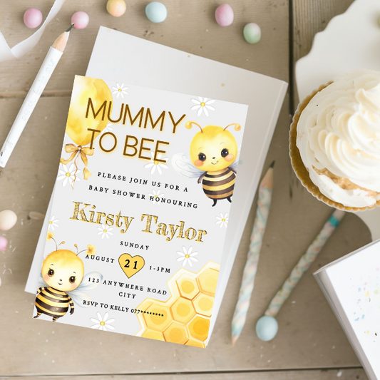 Yellow Mummy to Bee Baby Shower Invitation, Neutral Bumblebee Design