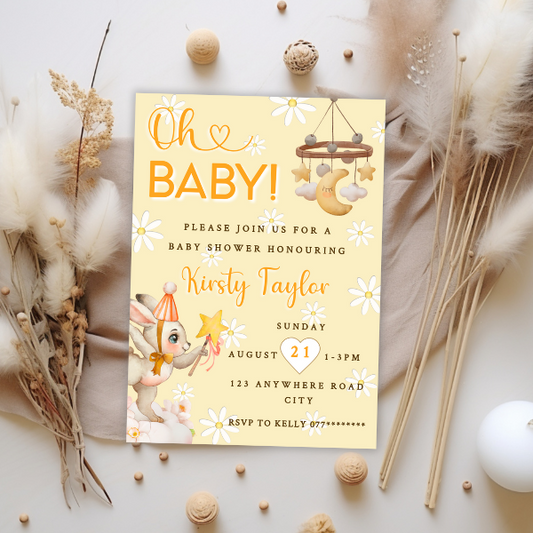 Yellow Oh Baby Cute Animal Baby Shower Invitation