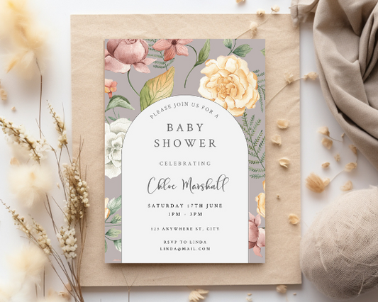 Floral Arch Baby Shower Invitation, Simple Pretty Flower Invite