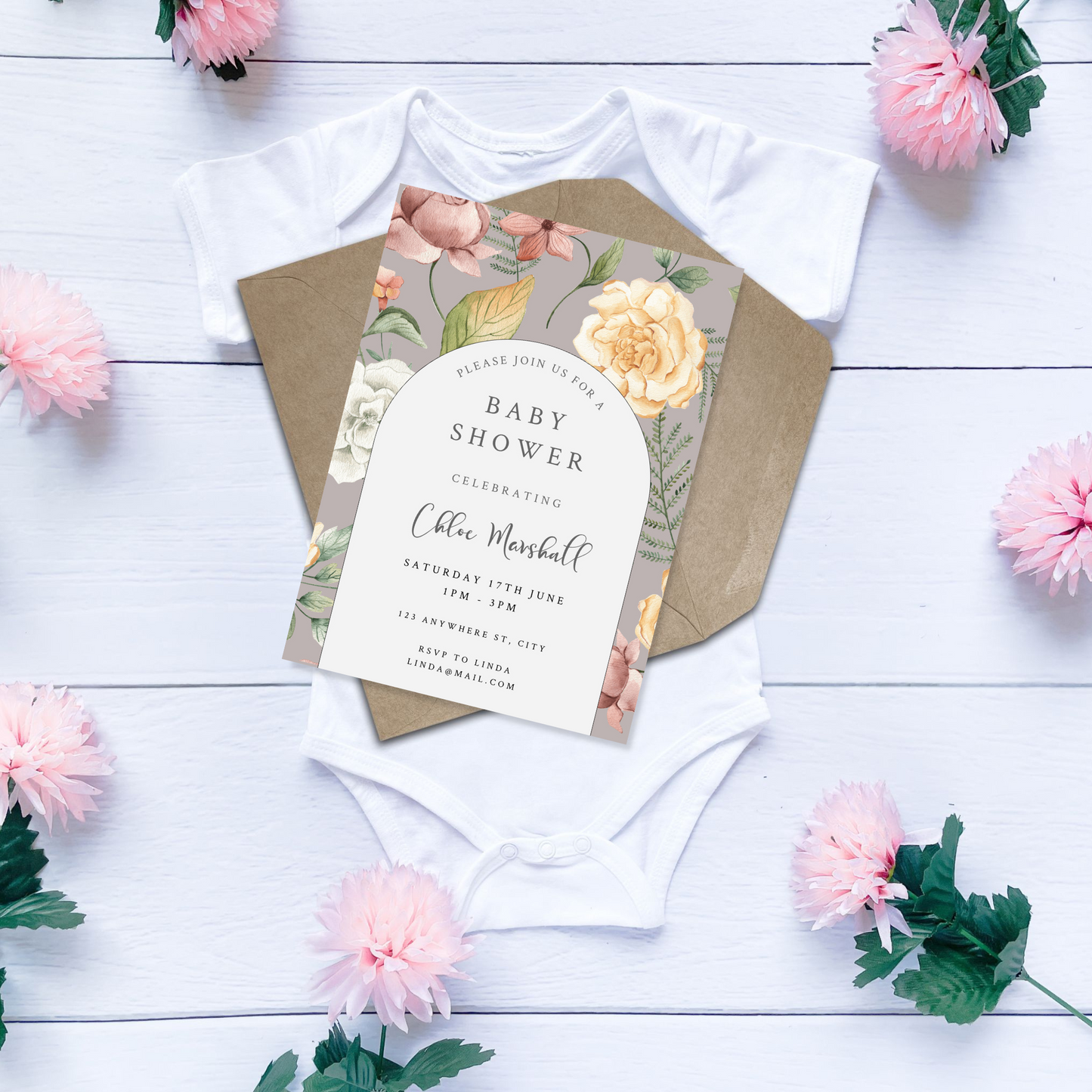 Floral Arch Baby Shower Invitation, Simple Pretty Flower Invite
