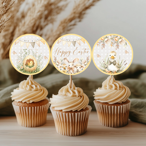 Yellow Easter Bunny Cupcake Toppers