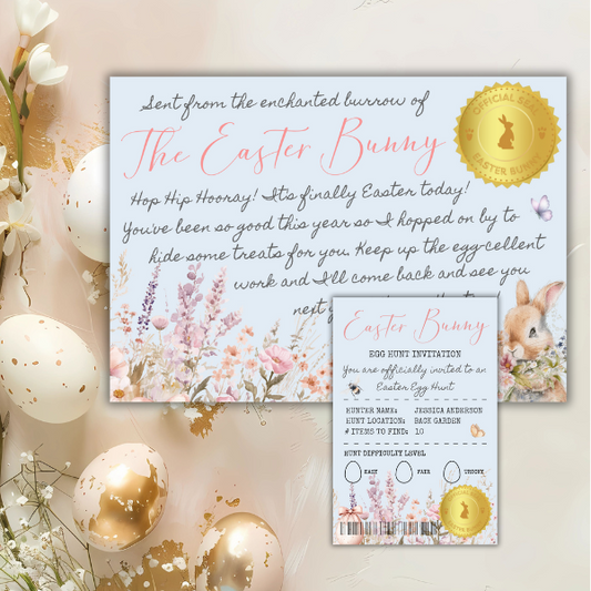 Blue Easter Bunny Certificate and Egg Hunt Invitation