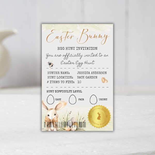 Yellow Easter Bunny Certificate and Egg Hunt Invitation