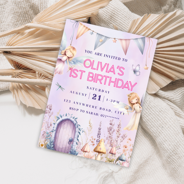 Pink Fairies First Birthday Invitation