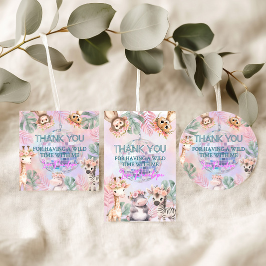 3rd Birthday Party Gift Tag - Pastel Cute Jungle Animals