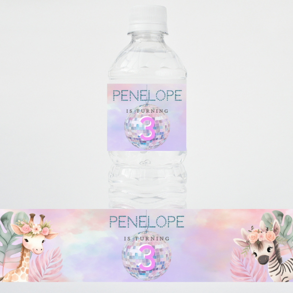 3rd Birthday Party Water Bottle Label - Pastel Cute Jungle Animals