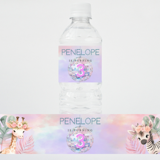 3rd Birthday Party Water Bottle Label - Pastel Cute Jungle Animals