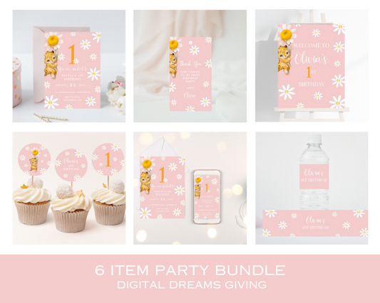 Pink Daisy First Birthday Party Pack, Flower Theme