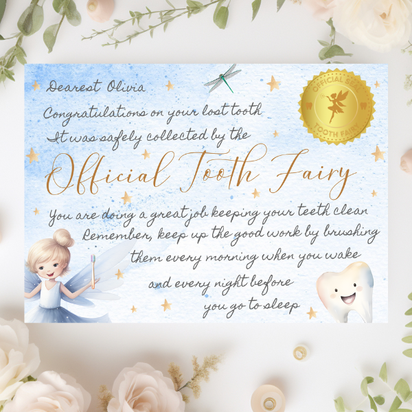 Official Tooth Fairy Certificate and Receipt for Children's Lost Tooth