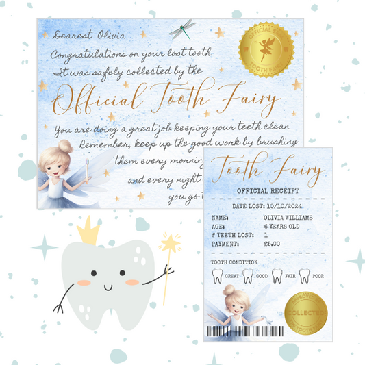 Official Tooth Fairy Certificate and Receipt for Children's Lost Tooth