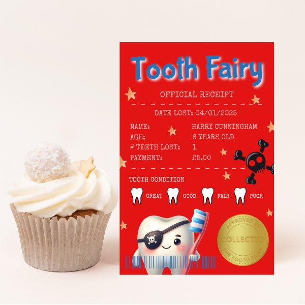 Official Tooth Fairy Certificate and Receipt for Children's Lost Tooth - Pirate Theme