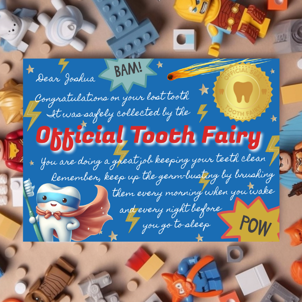 Official Tooth Fairy Certificate and Receipt for Children's Lost Tooth - Superhero Theme